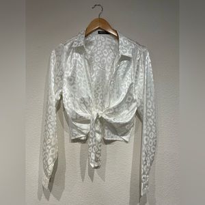 Nasty Gal Leopard Print Tie Front Blouse